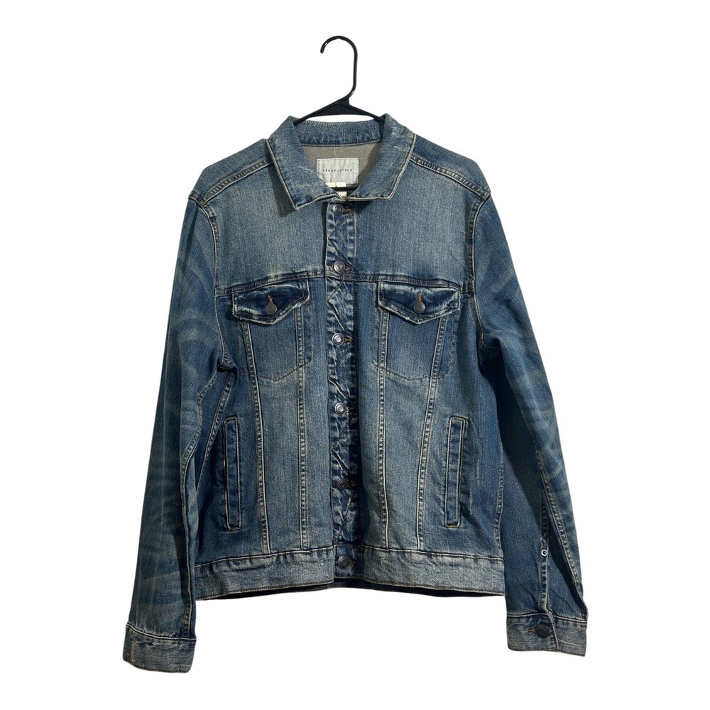 Aeropostale Denim Trucker Jacket Medium Wash Blue Button Up Men's Size Large NWT